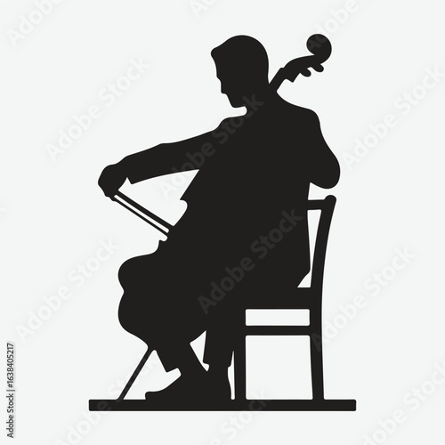 a black silhouette of a person playing the cello