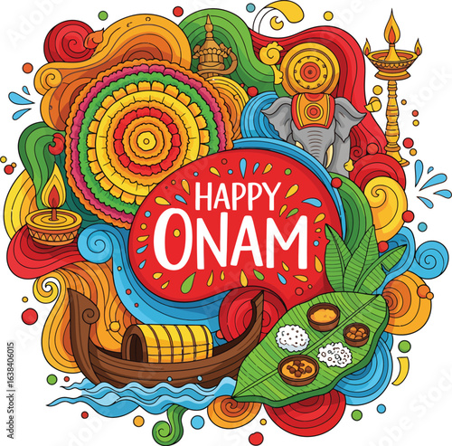 Happy Onam with an Indian white background, used for posters, leaflets, and banners. abstract vector illustration design.ps