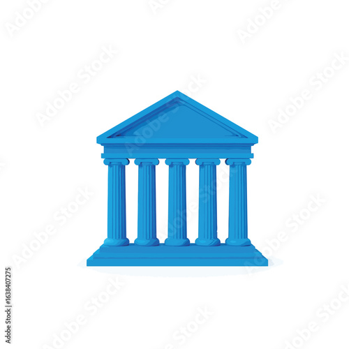 Blue greek temple building with columns and pediment