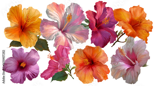 Wallpaper Mural Collection of vibrant tropical hibiscus flowers in various bright colors isolated on transparent background Torontodigital.ca