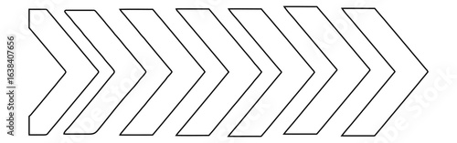 Modern geometric design of sequential chevron arrows pointing right, a concept of connected process and forward momentum