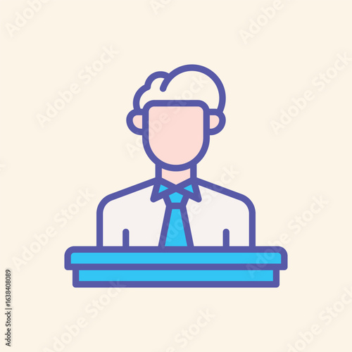 Confident businessman presenting at podium with modern professional style, inspiring leadership