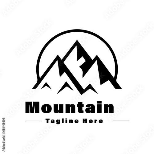 Black Mountain Nature with River Circle Vintage Company Logo Stamp
