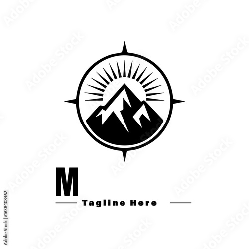 Black Mountain Nature with River Circle Vintage Company Logo Stamp