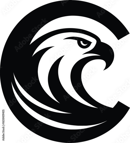 Eagle Profile with Letter C Black and White Logo Design for Branding and Corporate Identity with Strong Visual Impact and Bold Aesthetic Appeal