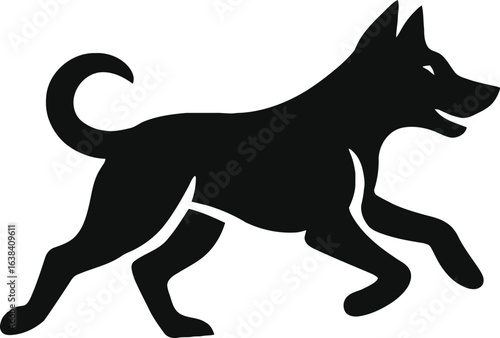 Elegant Black Dog Silhouette Running with Grace and Power in Simple Vector Illustration Design for Various Creative Projects