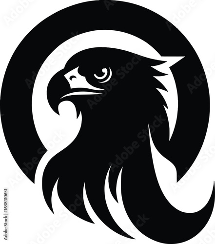 Majestic Eagle Head in Circular Frame Bold Black and White Graphic Representation Wildlife Bird of Prey Design Element Illustration