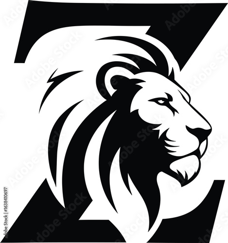 Majestic Lion Head Profile Black and White Vector Illustration for Logo Design and Branding Power Strength and Courage Symbolism