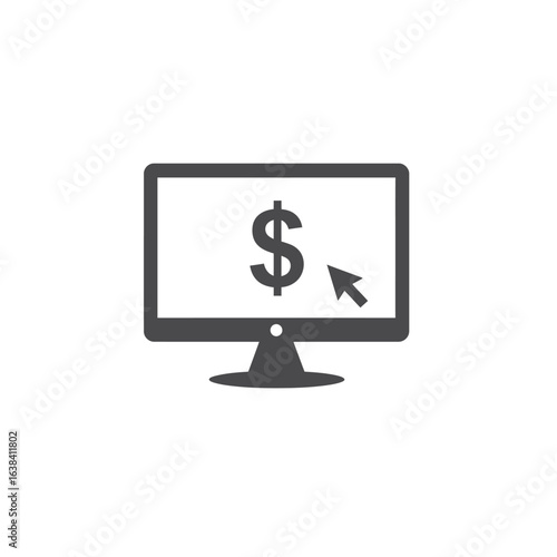 Computer screen displaying a dollar sign and a cursor icon for online payments