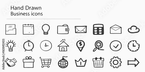 Collection of hand drawn business icons
