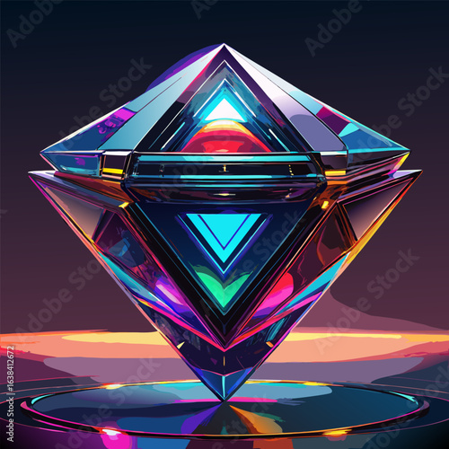 A futuristic diamond crystal with vibrant colors and geometric design
