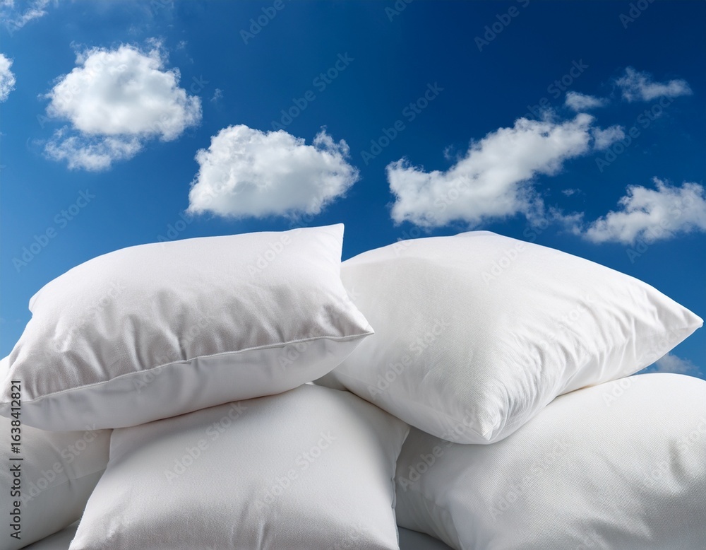 Obraz premium white pillows in a blue sky with clouds