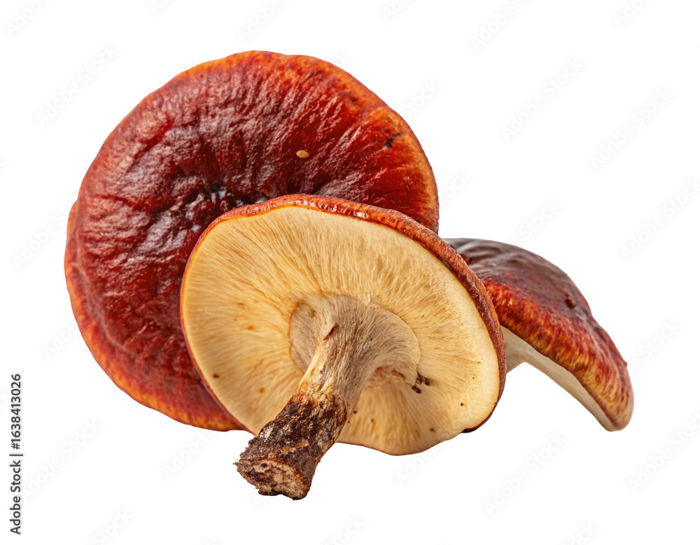 Close up focus shot of a reishi mushroom viewed in detail capturing texture and colors in high quality Close up focus shot of a reishi mushroom viewed in detail capturing texture and colors in high quality