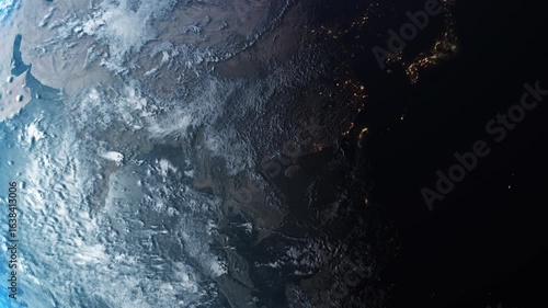 Earth is rotating in the space. Earth Planet is slowely moving in a black color background with stars