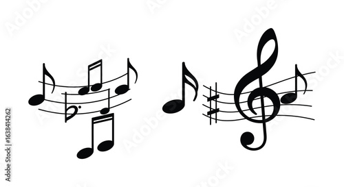 Musical Notation Elements in Black Silhouette Style