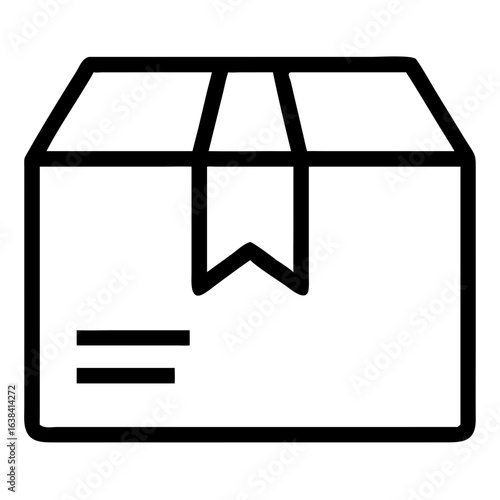 Black outline of a delivery box with tag and address label  