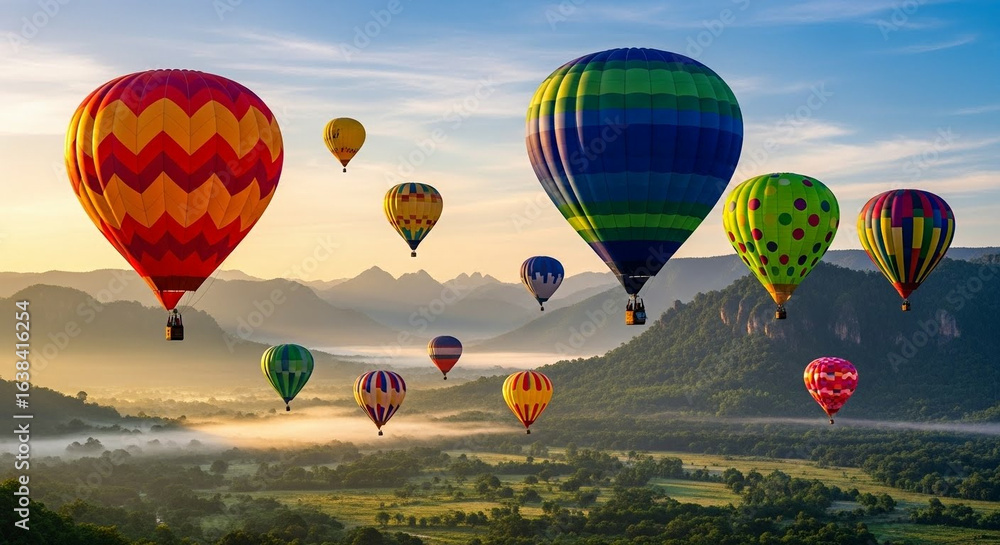 Fototapeta premium Hot Air Balloons Over Valley