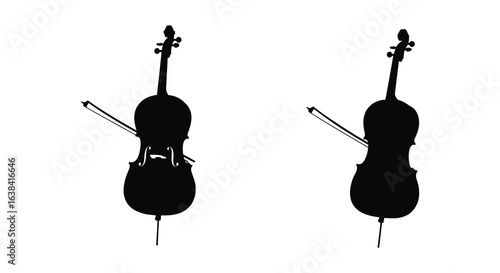 Two Cello Silhouettes Against White Background