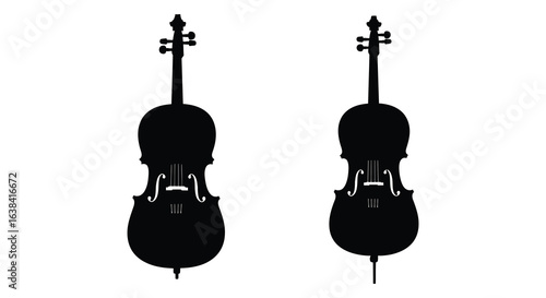 Two Cello Silhouettes Isolated on White Background