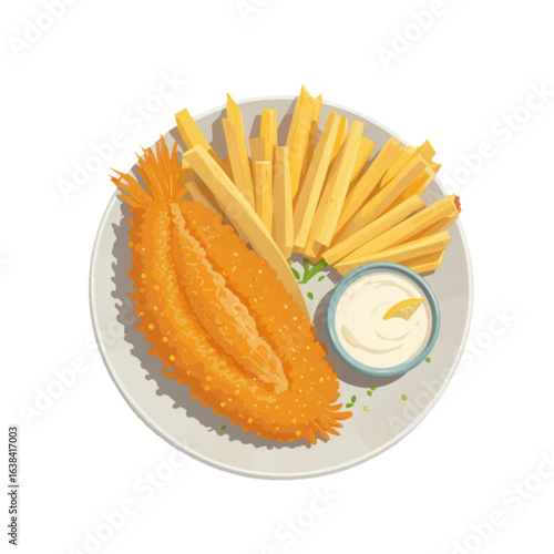 Illustration of fish cake and mayonnaise on a plate 