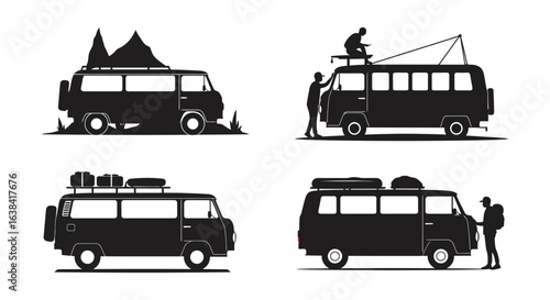 Four Van Silhouette Illustrations of Outdoor Adventure