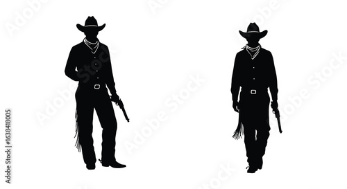 Two Cowboy Gunslinger Silhouettes Western Style