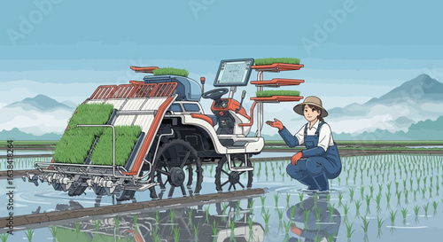Modern Farming: An Agricultural Machine Planting Rice with Automation Technology