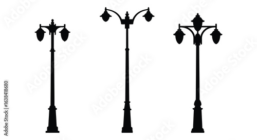 Three Vintage Street Lamp Post Silhouettes