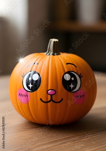 Cute Kawaii Pumpkin with Big Eyes and Smile