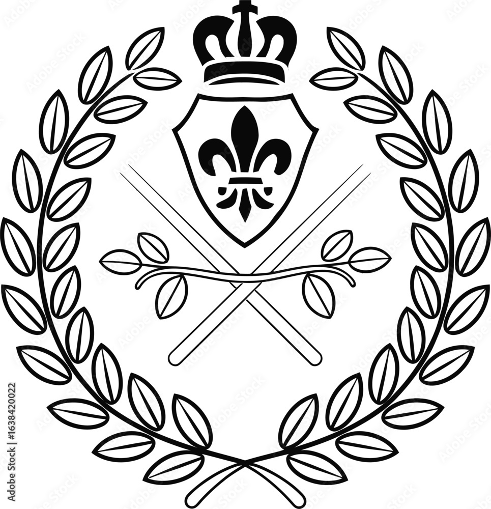 Fototapeta premium Royal Crest Laurel Wreath Emblem Vector Illustration