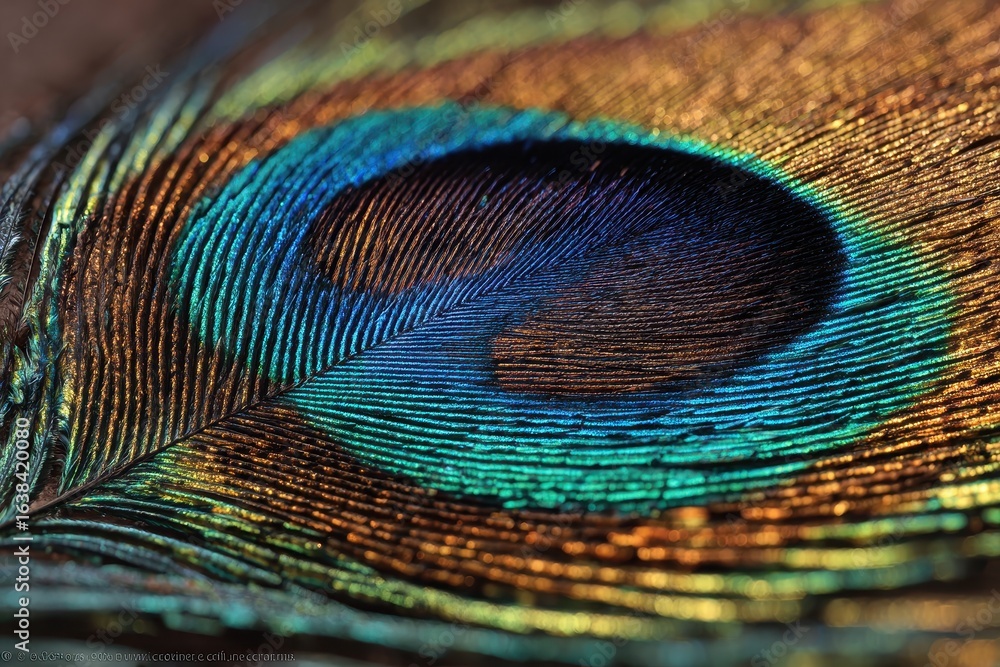 Naklejka premium Close-up peacock feather, intricate detail, nature background, design element