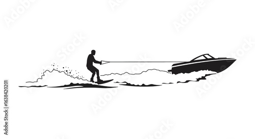 Waterskiing Silhouette Boat and Rider Silhouette