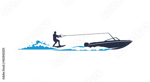 Wakeboarding Boat and Rider Silhouette