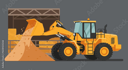 Heavy machinery at work unloading agricultural supplies with industrial vehicle