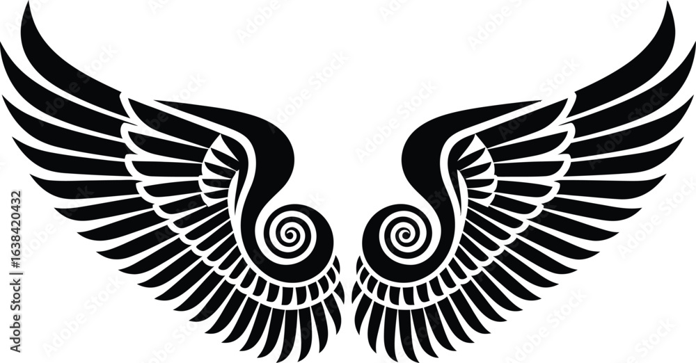 Obraz premium Angel Wings Silhouette, Feathered Wing Design, Vector Illustration