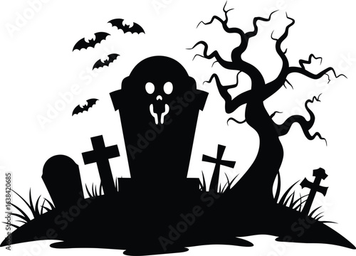 Haunted Graveyard Tombstone Halloween Vector Illustration