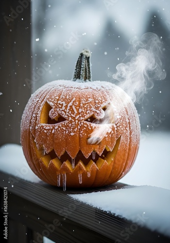 Snow-Covered Pumpkin – Winter Holiday Halloween Concept