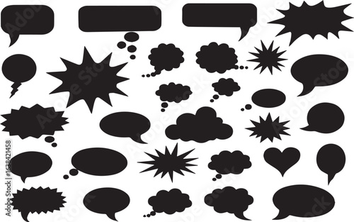 Hand drawn speech bubbles set. Doodled crayon dialog box collection. grunge talk speech bubbles and dialogue emphasis. Charcoal pen line chat ballons. Round scrawl cloud frames. Vector illustration 