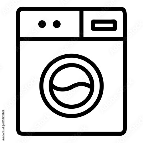 Line art illustration of a front-loading washing machine  