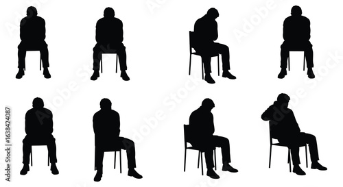 Set of People Sitting on Chairs in Different Poses silhouette