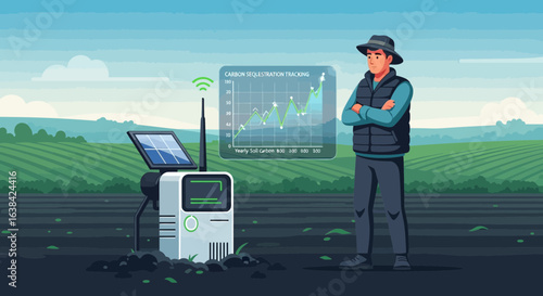 Farmer Monitoring Carbon Sequestration with Advanced Technology in Agricultural Field