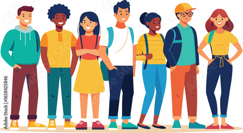 Diverse group of young people standing together with backpacks