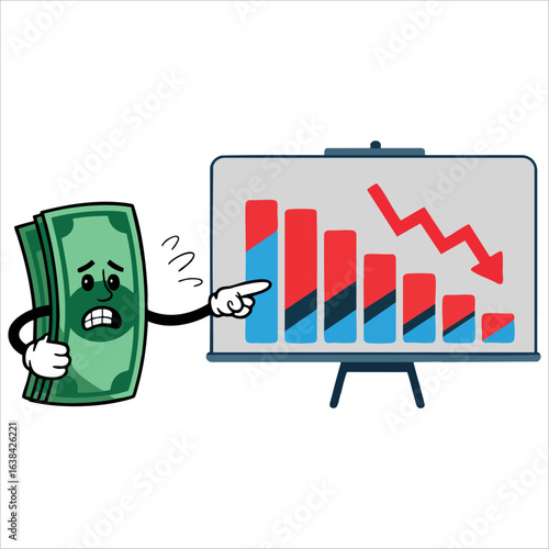 Vector illustration featuring cute paper money cartoon character with why expression ideal for financial education, banking, and economy themed graphics.