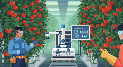 Automated tomato harvesting with robots and human oversight in a greenhouse