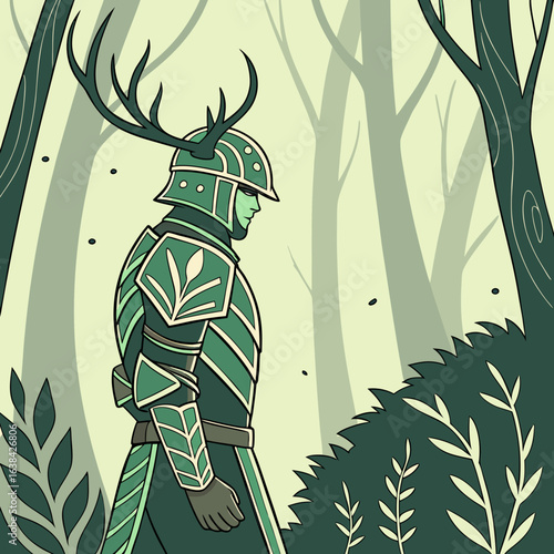 guardian of the enchanted forest, wearing crystalline emerald armor with glowing leaf