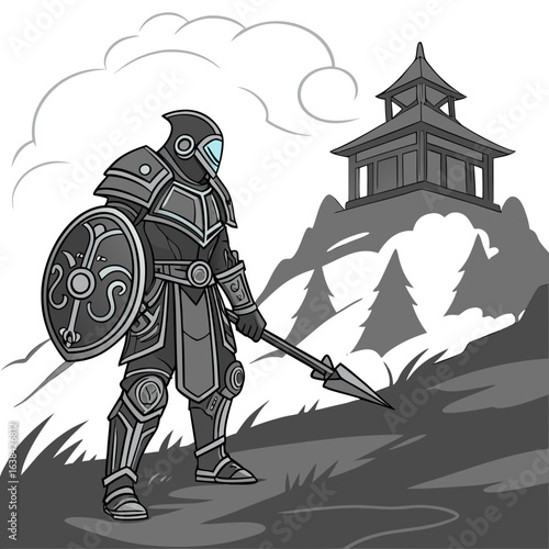  stone-armored guardian with glowing ancient runes etched into theirs