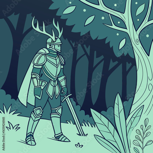 guardian of the enchanted forest, wearing crystalline emerald armor with glowing leafs