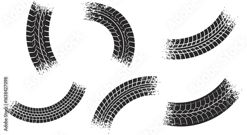 Tire Track Marks Collection Isolated on White Background silhouette