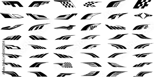 Hood rally racing stripes icon vector set. Racing stripes illustration sign collection. Racing car sticker symbol or logo.
