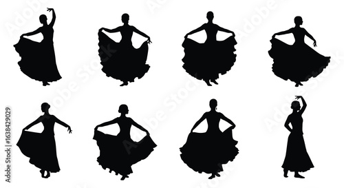 Flamenco Dancer Poses Silhouette Set Traditional Spanish Dance Performance silhouette